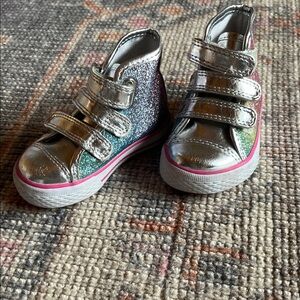 Place Silver Metallic High-Top Sneakers with Rainbow Glitter Panels